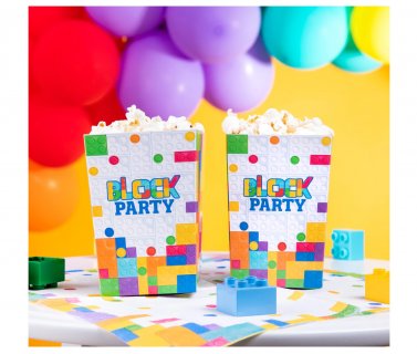 Paper pop corn treat boxes for a Block theme party