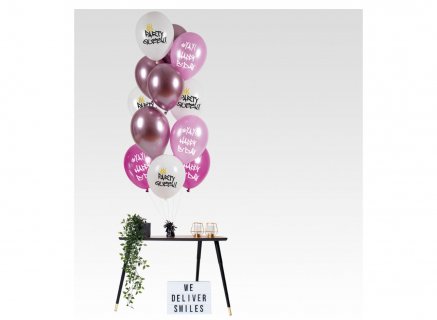 Λάτεξ μπαλόνια σε ροζ, φούξια και λευκό χρώμα με τύπωμα party Queen