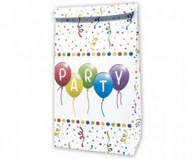 Χάρτινες σακούλες για δωράκια σε πάρτυ με σχέδιο τα πολύχρωμα κομφετί και τις σερπαντίνες 4τμχ