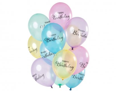 Παστέλ διάφανα Happy Birthday λάτεξ μπαλόνια 12τμχ