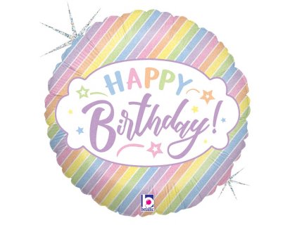 Παστέλ με Ρίγες Happy Birthday foil μπαλόνι 45εκ