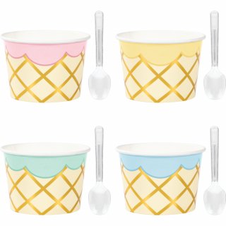 Pastel ice cream treat cups with spoons