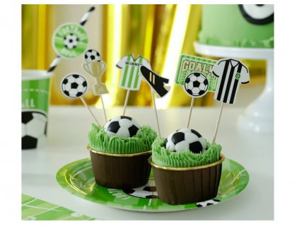 Decorative picks with gold foiled details for a soccer theme party.