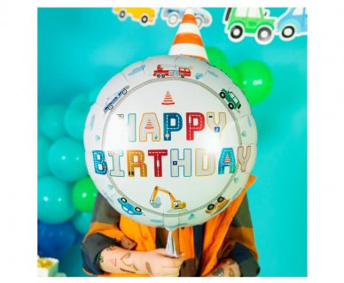 Foil balloon with the colorful vehicles theme for birthday party