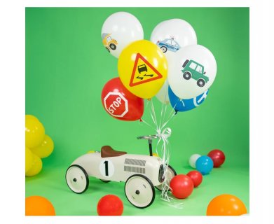 Latex balloons from the colorful vehicles party collection for boys