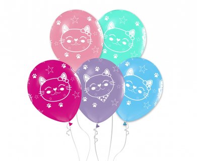 Πολύχρωμα λάτεξ μπαλόνια με τις γατούλες 5τμχ