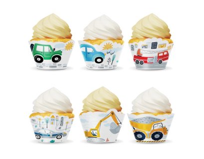 Colorful vehicles cupcake wrappers 6pcs