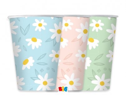 Multicolor paper cups with daisies print 6pcs
