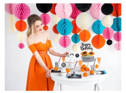 Hanging paper honeycomb ball in orange color