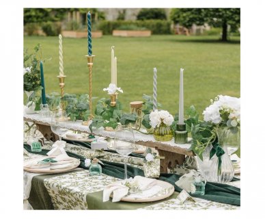 Decorative swirl candles in grey-green color for candle holders