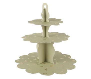 Green olive 3tier cupcake stand with gold leaves 34cm