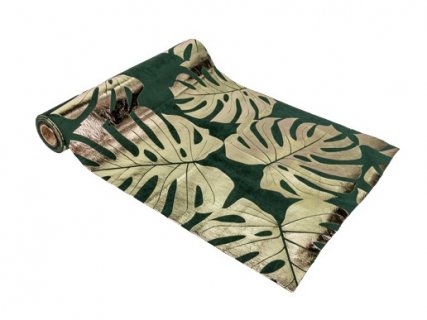 green-velvet-runner-with-gold-tropical-leaves-print-for-table-decoration-79887