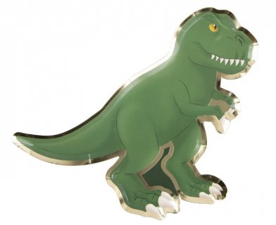 Green dinosaur shaped paper plates 8pcs