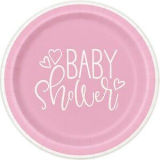 Ροζ Baby Shower Μεγάλα Χάρτινα Πιάτα (8τμχ)