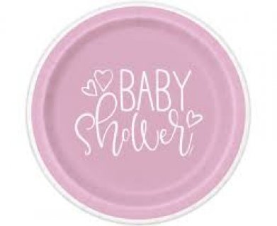 Ροζ Baby Shower Μικρά Χάρτινα Πιάτα (8τμχ)