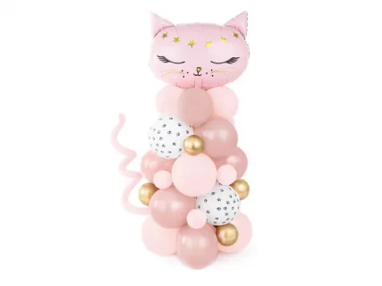 Ροζ γατούλα DIY σύνθεση με μπαλόνια 140εκ