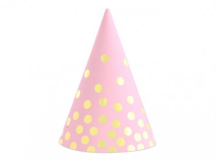 pink-paper-hats-with-gold-dots-party-accessories-pfcpzgr