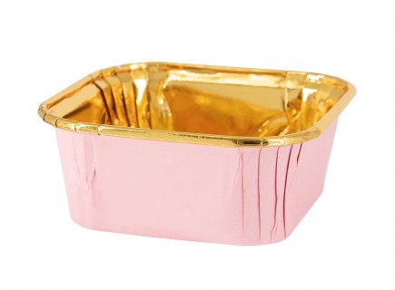 Ροζ μίνι τετράγωνα φορμάκια για τον φούρνο με χρυσό περίγραμμα 10τμχ