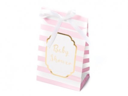 Ροζ ριγέ Baby Shower πολυτελή σακουλάκια για κέρασμα