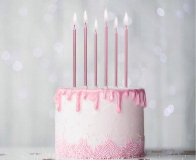 Tall birthday cake candles in rose gold color
