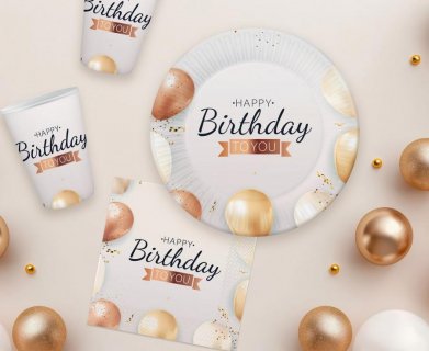 Paper cups for a birthday party with rose gold details
