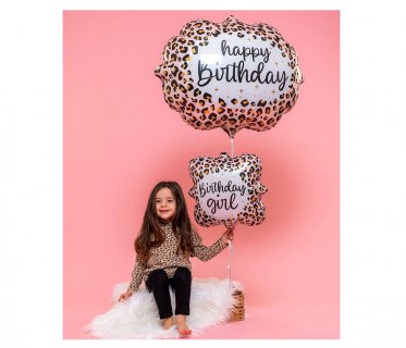 Foil μπαλόνι με leopard τύπωμα και μήνυμα birthday girl για διακόσμηση σε πάρτυ γενεθλίων