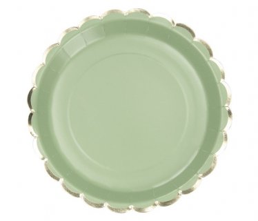 Sauge green large paper plates with gold foiled details 8pcs