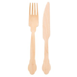 Wooden cutlery kit with forks and knives