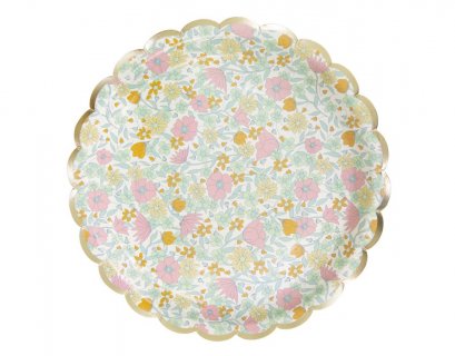 Shabby μεγάλα χάρτινα πιάτα με floral σχέδιο και χρυσοτυπία 8τμχ