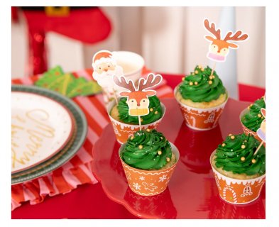 Διακοσμητικά περιτυλίγματα για cupcakes με θέμα τον σιμιγδαλένιο για τα Χριστούγεννα