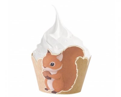 Squirrel kraft color cupcake wrappers with gold foiled borders