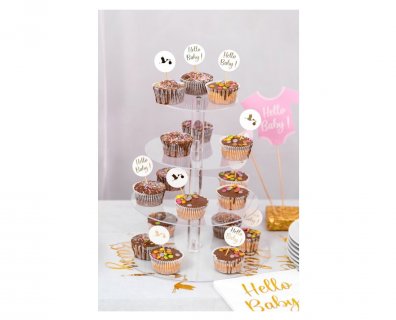 Clear round shaped acrylic stand with 4 layers for parties and candy bars.