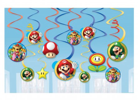 Κρεμαστά διακοσμητικά σπιράλ για πάρτυ με θέμα τον Super Mario Bros 12τμχ