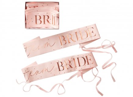 Team Bride ροζ κορδέλες με ροζ χρυσό τύπωμα 6τμχ