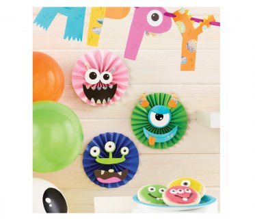 Paper colorful decorative fans for a Monster theme party decoration