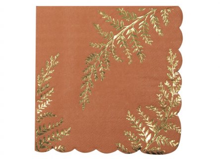 Terracotta with gold ferns luncheon napkins 16pcs