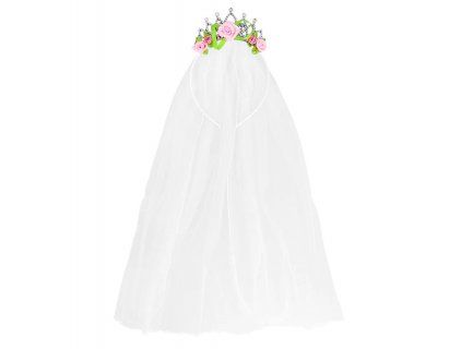 Tiara with pink flowers and veil