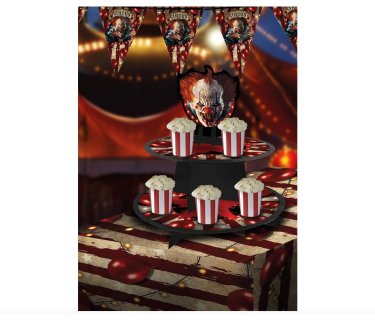 Διώροφη βάση για cupcakes για Halloween πάρτυ με θέμα τον Τρομακτικό Κλόουν