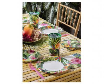 Large oval shaped paper plates with tropical leaves design