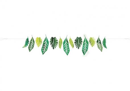 Tropical leaves garland in green metallic color 213cm