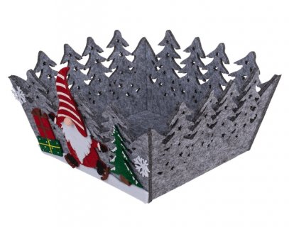 Grey felt basket with Gnome design for Christmas