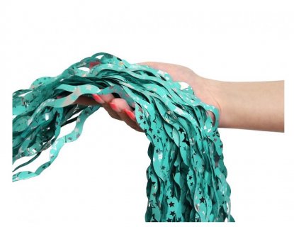 Decorative curtain in turquoise color with silver stars print