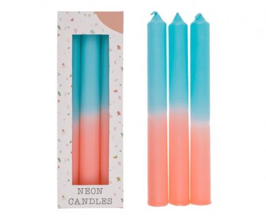 Decorative candles for candle holders in turquoise with apricot color