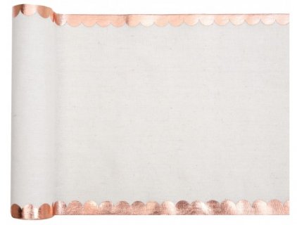 Cotton table runner with rose gold scalloped design 28cm x 300cm