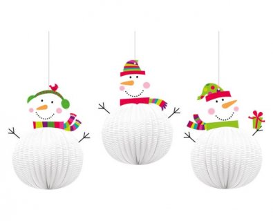 Happy Snowman hanging decorations 3pcs