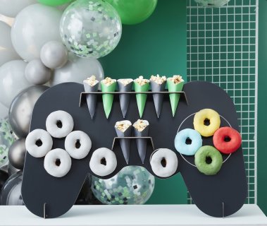 Gaming controller shaped treat stand party and candy bar accessories