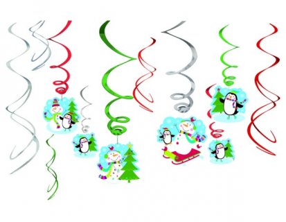 Snowman and penguin swirl decorations 12pcs
