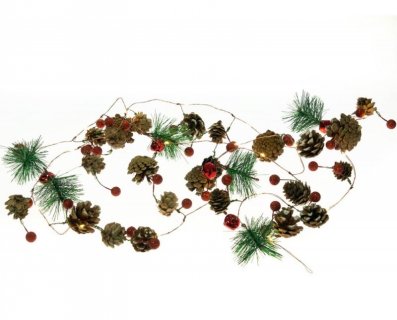 Christmas garland with pine cones, mistletoes and led lights 220cm