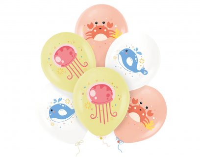 Λάτεξ μπαλόνια με τύπωμα τα ζωάκια της θάλασσας 6τμχ