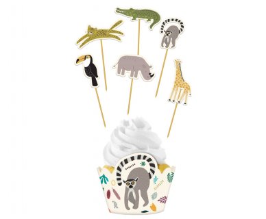 Zoo party σετ για cupcakes με θέμα τα ζωάκια της ζούγκλας 12τμχ